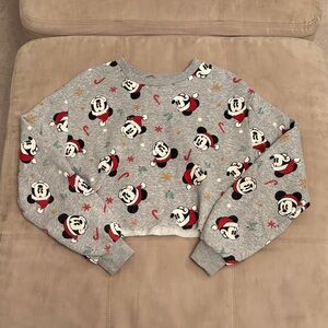 Disney Gray Mickey Mouse Cropped Sweatshirt